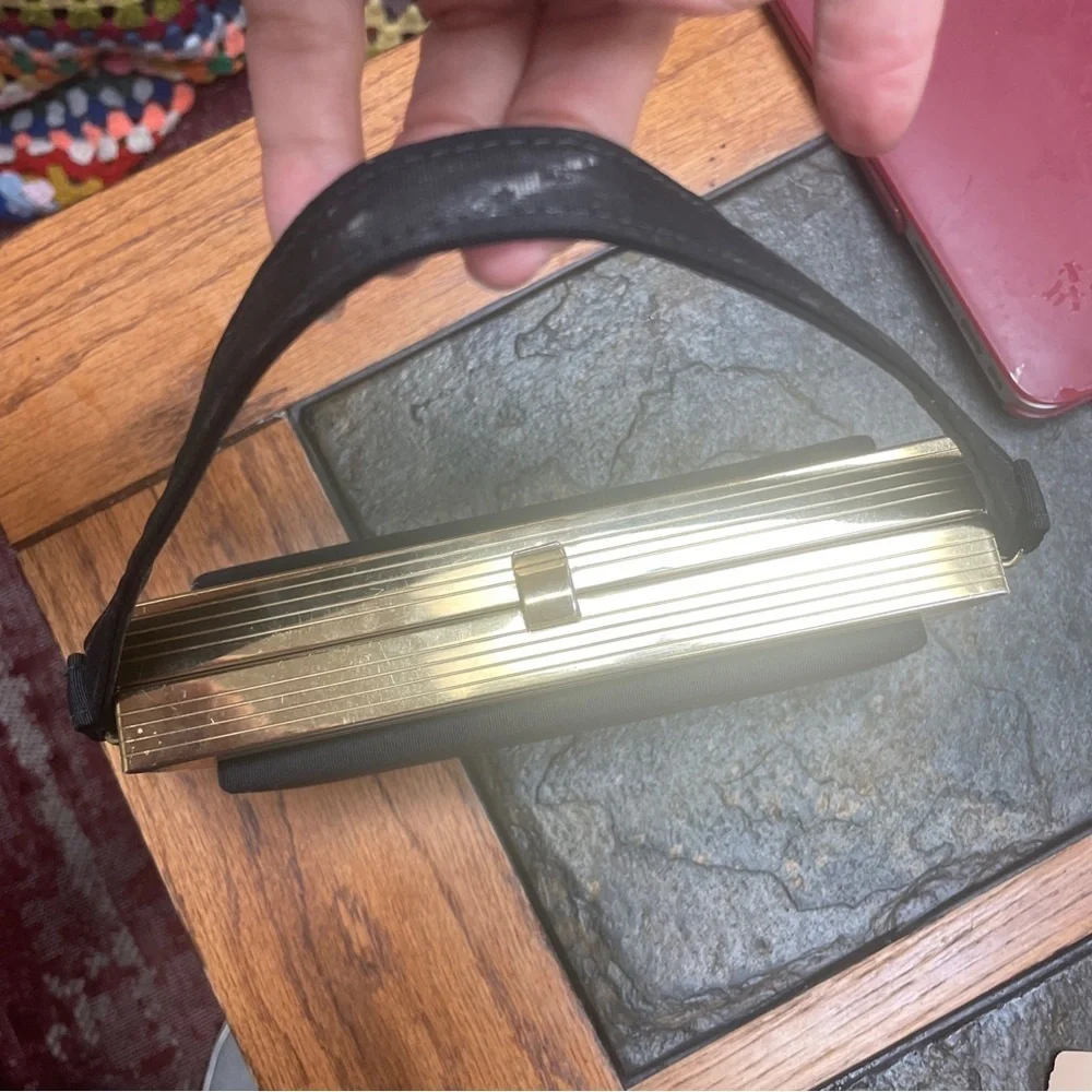 Vintage Black and Brass Box Purse Red Lining Hard Unique Hand Bag Clutch - Picture 4 of 7